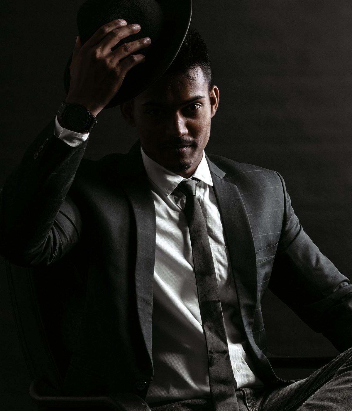 mann, Anzug, elegant, Schwarz, Porträt